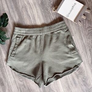 Aerie Loungewear Wide Band Sweat Shorts in Muted Washed Olive Green. Size M
